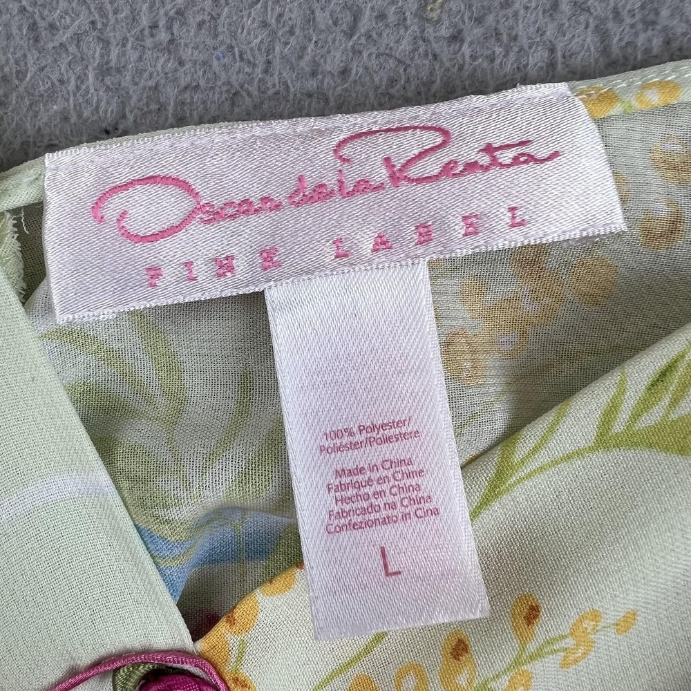 Oscar De La Renta Camisole Tank Top Womens Large Multicolor Floral Satin V Neck - Picture 8 of 9